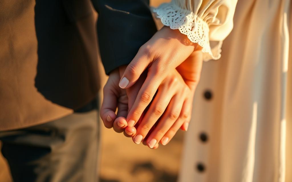 Tender couple holding hands during their IVF journey in San Diego